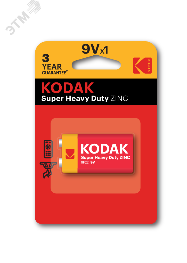 Изображение товара Батарейка Kodak 6F22-1BL Zinc 9V (Крона) надежный источник питания