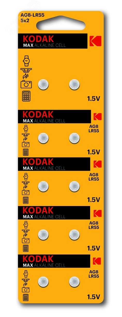 Изображение товара Батарейка Kodak AG8 (391) LR1120, LR55 [KAG8-10] MAX Button Cell (100/1000/98000) (шт)