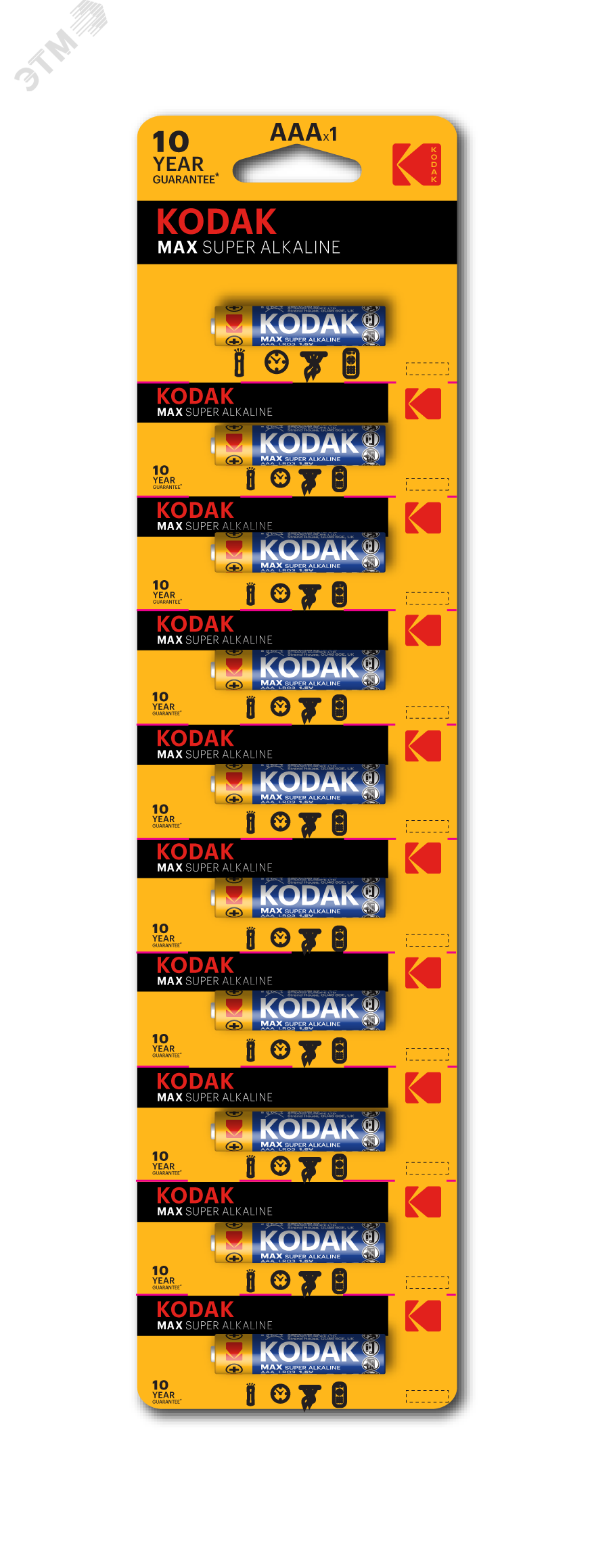 Изображение товара Батарейка Kodak LR03-10BL MAX SUPER Alkaline AAA 1.5V высокая емкость