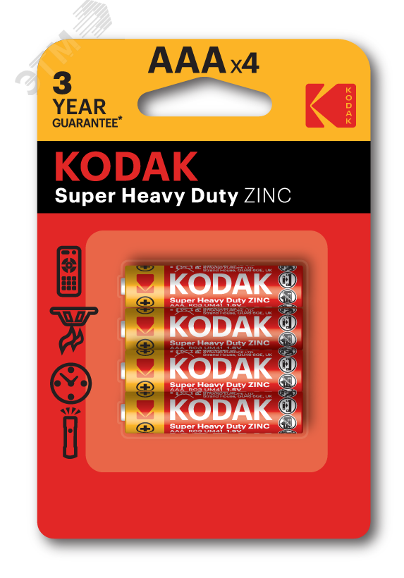 Изображение товара Батарейка Kodak R03-4BL SUPER HEAVY DUTY Zinc [K3AHZ-4] (48/240/54000) (шт)