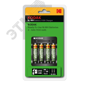 Зарядное устройство для аккумуляторов USB Overnight charger with 4 x 1100 mAh [K4AA/AAA] (6/48/1008) Б0056004 KODAK