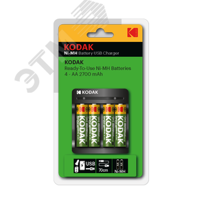 Зарядное устройство для аккумуляторов USB Overnight charger with 4 x AA 2700 mAh [K4AA/AAA] (6/48/1008) KODAK
