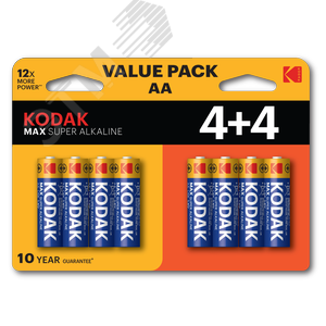 Батарейка Kodak LR6 4+4BL MAX SUPER Alkaline AA KODAK