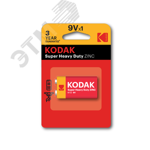 Батарейка Kodak 6F22-1BL SUPER HEAVY DUTY Zinc [K9VHZ-1B] (10/50/9900)