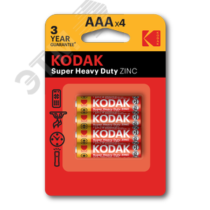 Батарейка Kodak R03-4BL SUPER HEAVY DUTY Zinc [K3AHZ-4] (48/240/54000) KODAK