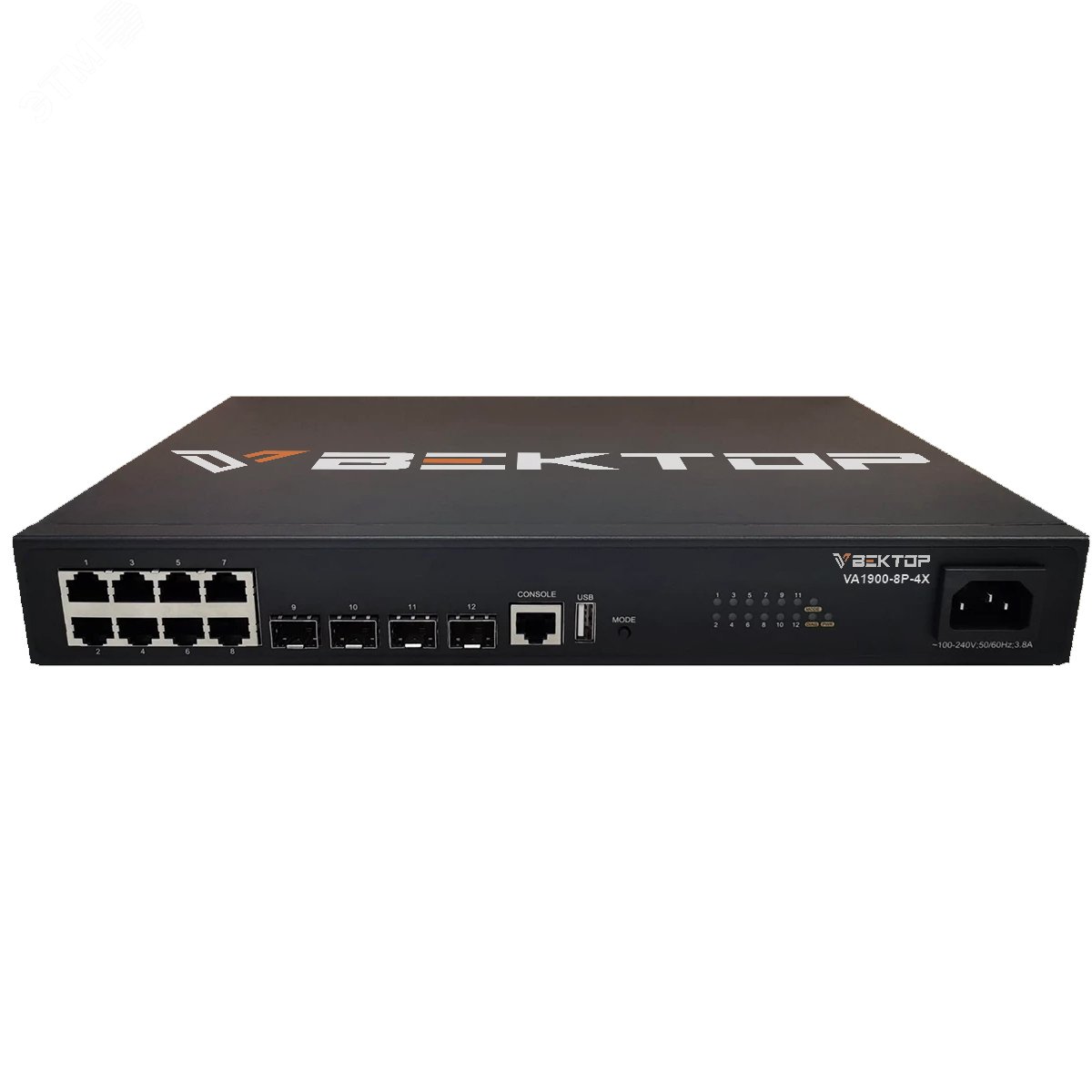 Коммутатор управляемый L2 PoE+ 12 портов, 8хPoE 10/100/1000 Мб/с, 4хSFP ...