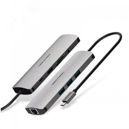 Изображение товара Мультифункциональный USB Type C хаб 9 в 1 с HDMI RJ45 картридеры и аудио