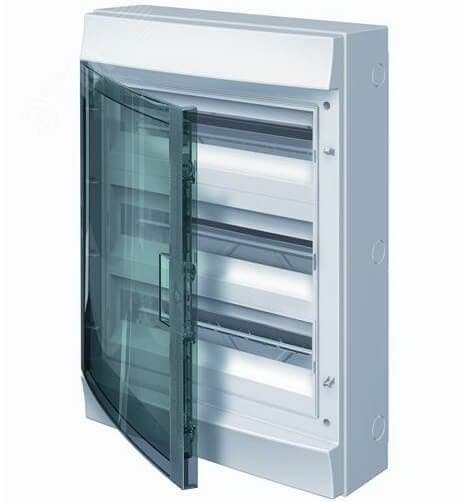 Изображение товара Щит распределительный навесной 54 модуля ЩРн-п-54 пластиковый Mistral65 серая прозрачная дверь с клеммами IP65 (65P18X32A) (шт)