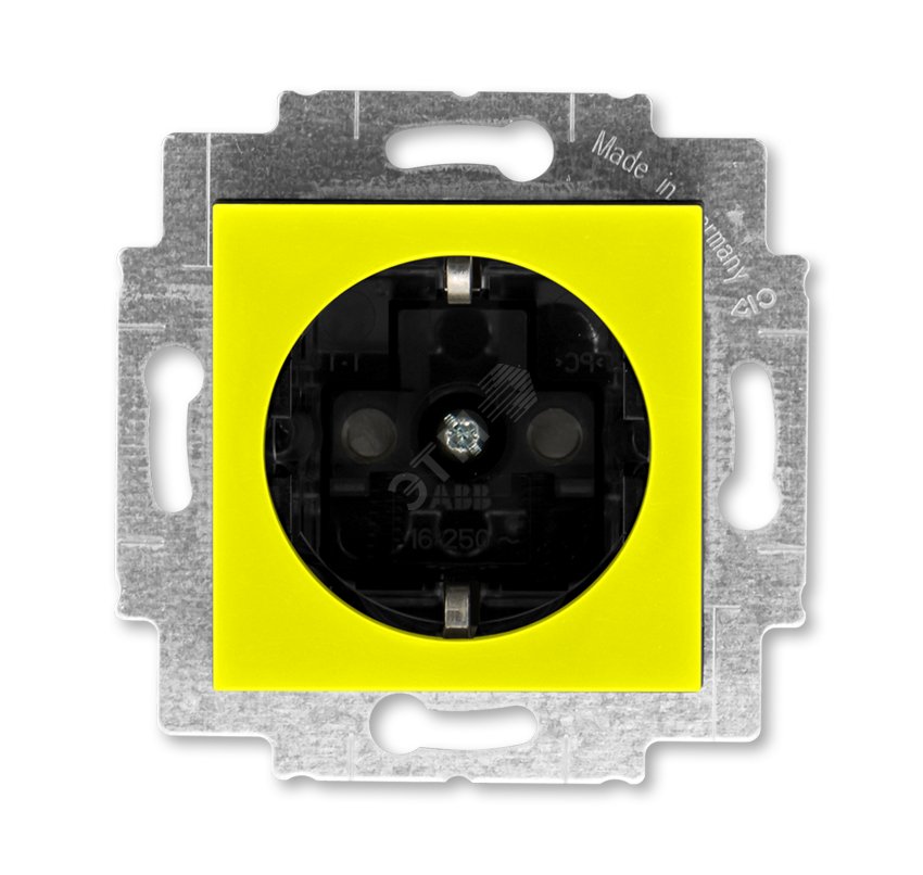 Розетка Levit с заземлением со шторками 16А жёлтый / дымчатый чёрный 5520H-A03457 64W ABB - превью 3