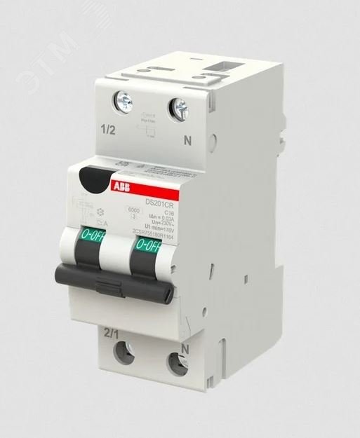 Изображение товара Автоматический выключатель дифференциальный 16А 30мА с AC 6кА ABB DS201CR