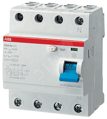 Выключатель дифференциального тока четырехмодульный F204 A-25/0.1 F204 A-25/0,1 ABB - превью 3