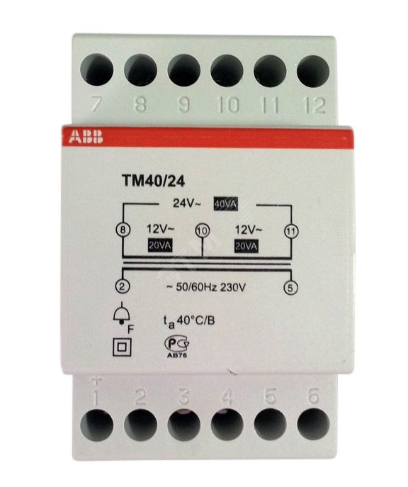 Трансформатор модульный звонковый 220/24(12+12) 40VA TM40/24 ABB - превью 2