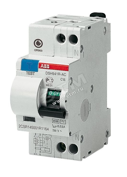 Выключатель автоматический дифференциальный (АВДТ) DSH941R 1п+N C16А 30мА тип АС DSH941RAC-C16/0,03 ABB