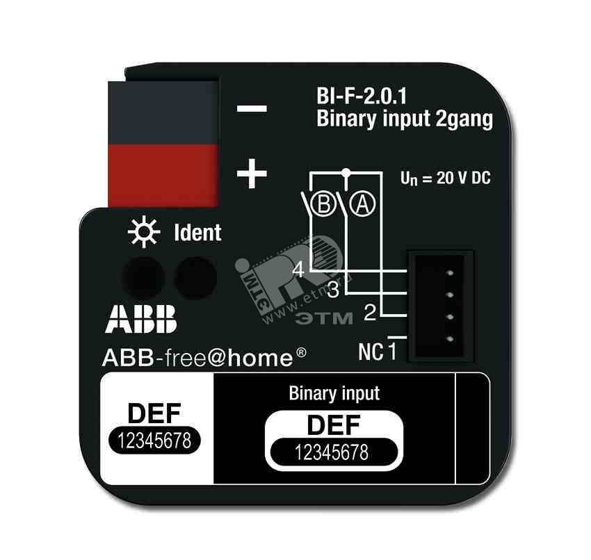 Вход бинарный 2-канальный дискретный вход free@home FM BI-F-2.0.1 ABB - превью 2