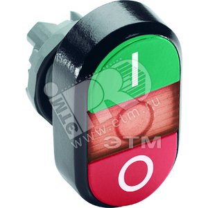 Кнопка двойная MPD2-11R (зеленая/красная) красная линза с текстом (I/O)