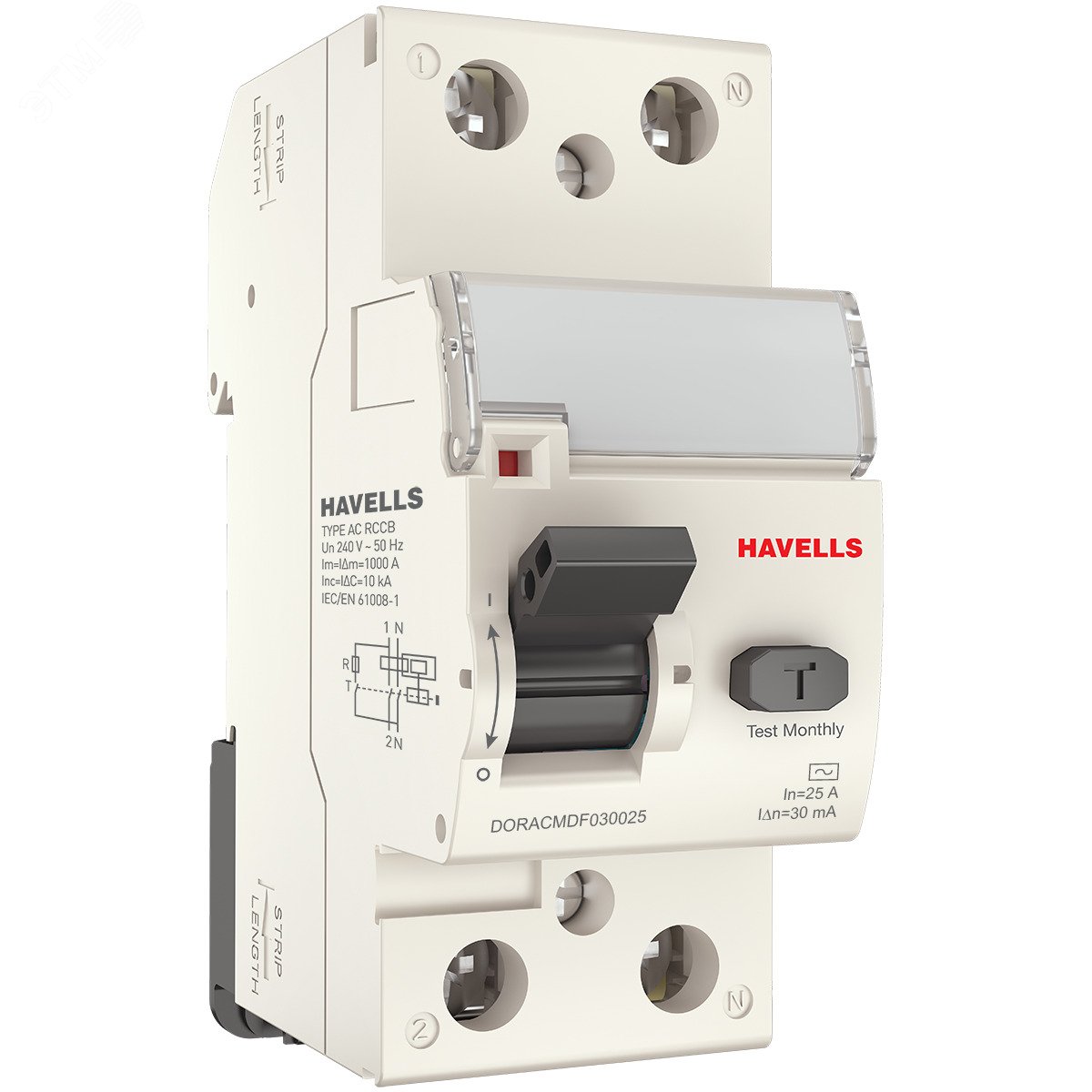 Выключатель дифференциального тока (УЗО) 1п+N 25А 30мА тип АС D7 7701629 Havells