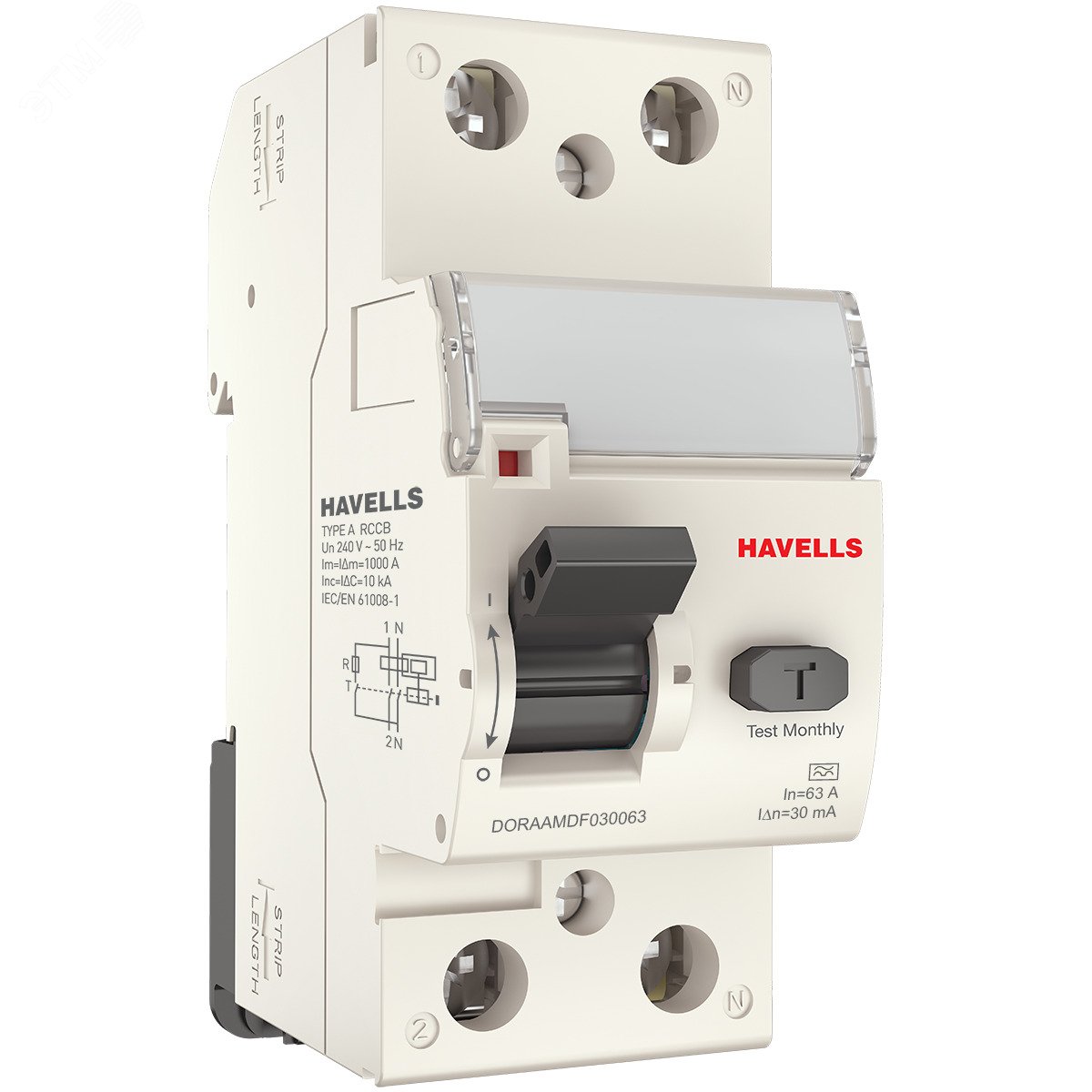 Выключатель дифференциального тока (УЗО) 1п+N 63А 30мА тип А D7 7701639 Havells