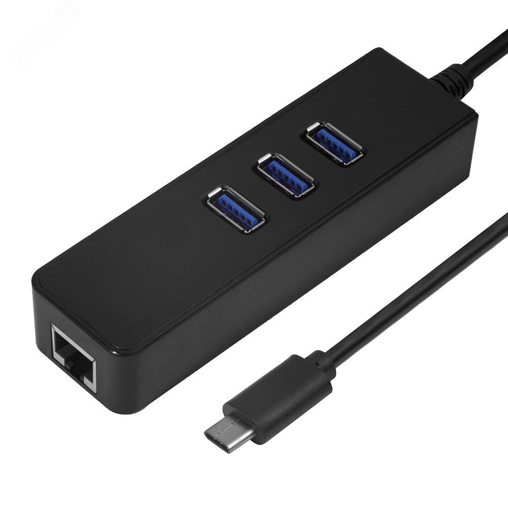 Изображение товара USB хаб 2 в 1 для MacBook и ПК с интерфейсом USB Type-C и RJ-45