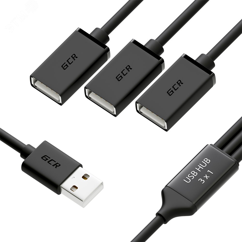 Изображение товара USB хаб на 3 порта гибкий 0.35 м Greenconnect GCR-51864 черный