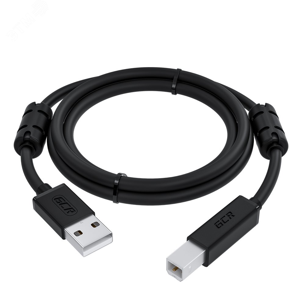 Кабель USB 2.0 AM на BM, 1.5 м., черный, ферритовые кольца GCR-52078 Greenconnect