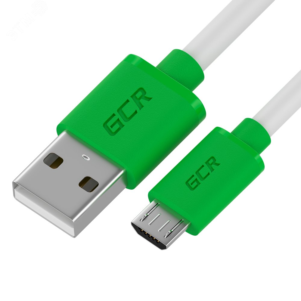 Кабель Micro USB, 0.3 м., белый-зеленый, быстрая зарядка GCR-53281 Greenconnect