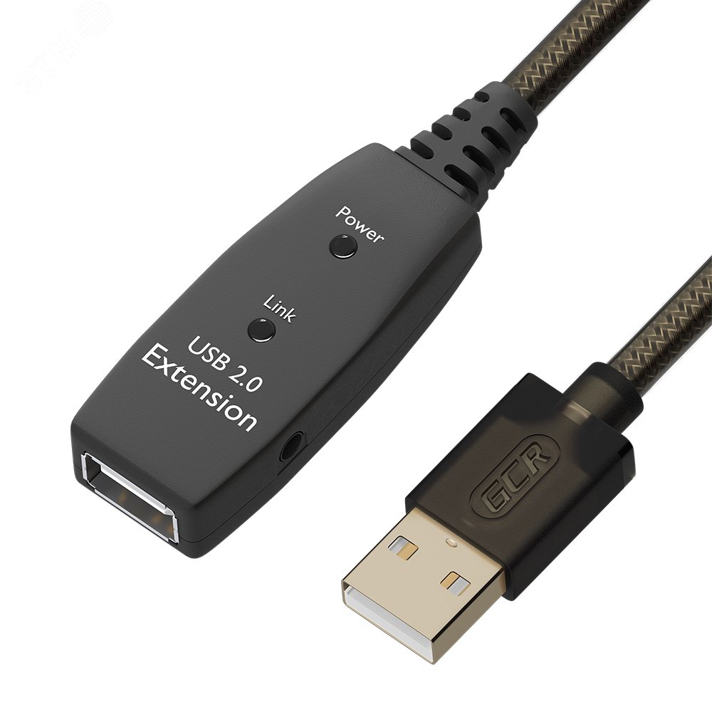 Удлинитель USB 2.0 AM на AF, 10 м., активный, с усилителем сигнала, разъем для доп.питания GCR-53806 Greenconnect