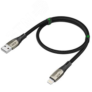 Кабель USB AM на Lightning, 1.7 м., черный нейлон, быстрая зарядка