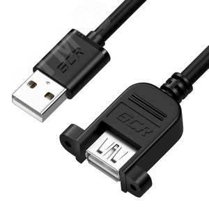 Удлинитель USB 2.0 AM на AF, 1 м., крепление под винт, черный