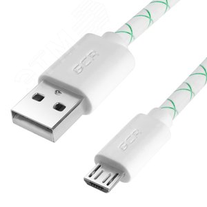 Кабель Micro USB, 0.3 м., белый-зеленый, быстрая зарядка