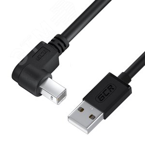 Кабель USB 2.0 AM на BM, 1.5 м., угловой левый, черный
