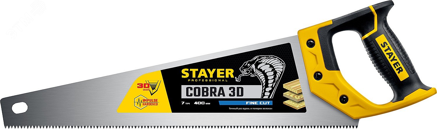 Изображение товара Ножовка по дереву STAYER Cobra 3D 400 мм удобная и надежная модель