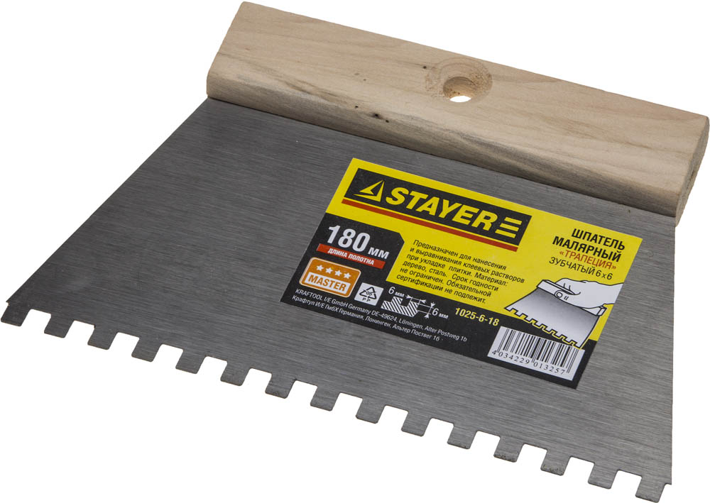 Шпатель Малярный, Зубчатый MAXFlat 180 мм