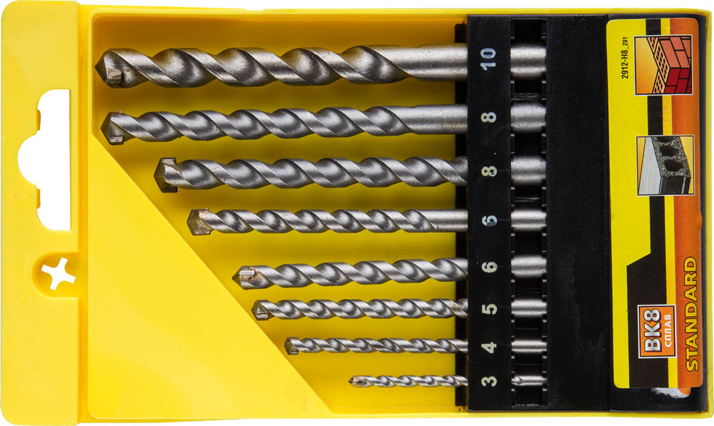 Набор сверл по бетону TOPHammer 8 шт: d 3-4-5-6-6-8-8-10 мм