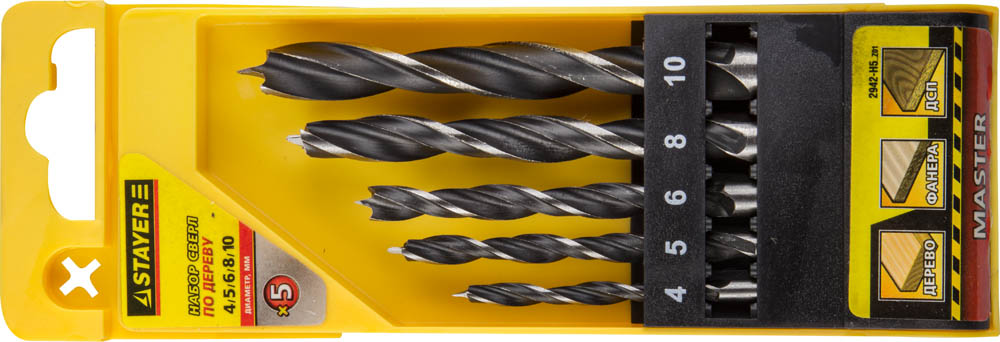 Сверло по дереву M-type 5 шт. 4-5-6-8-10мм