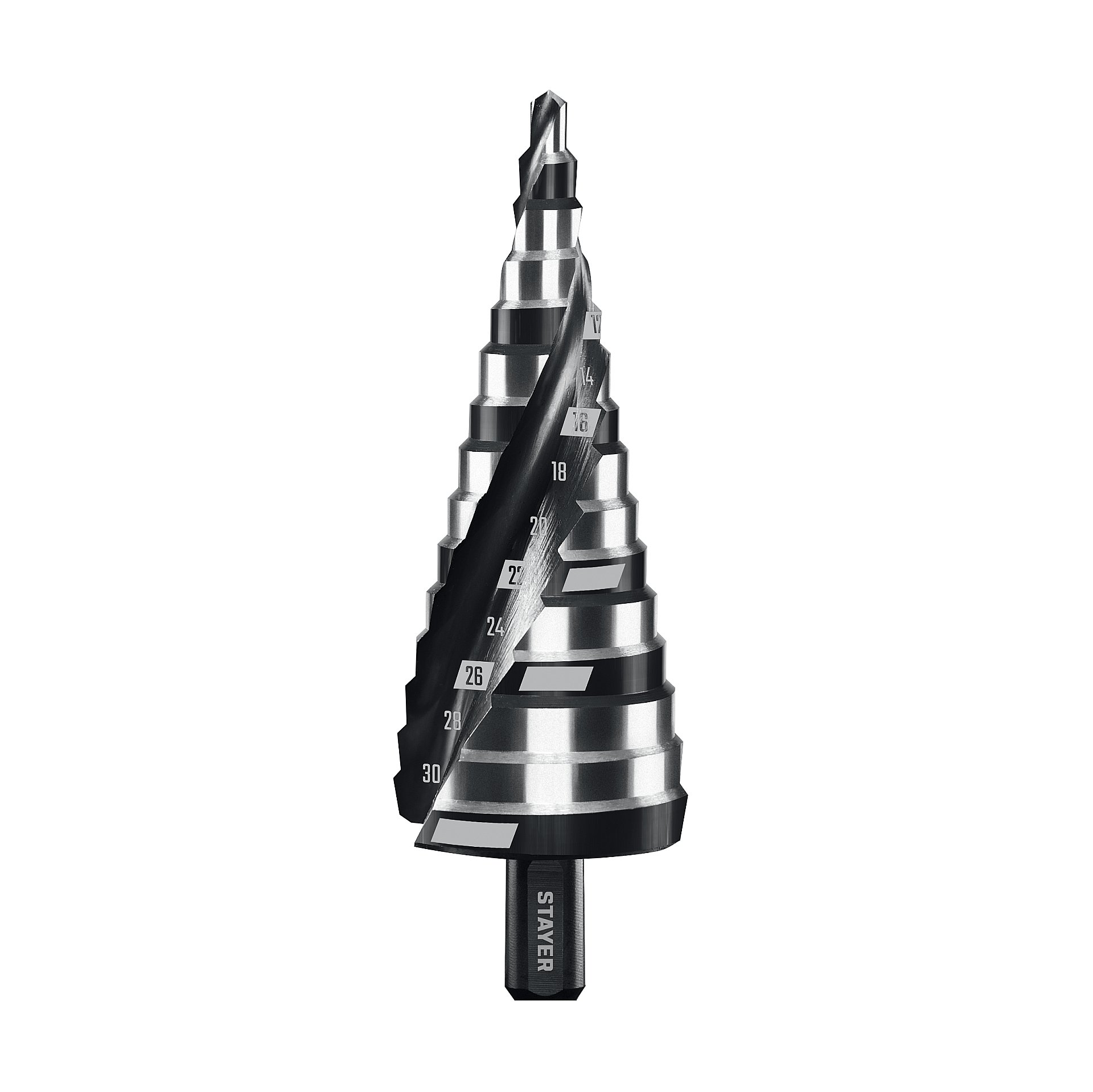 Сверло ступенчатое, винтовая спираль, Pro-Max 4-32 мм, 15 ступеней