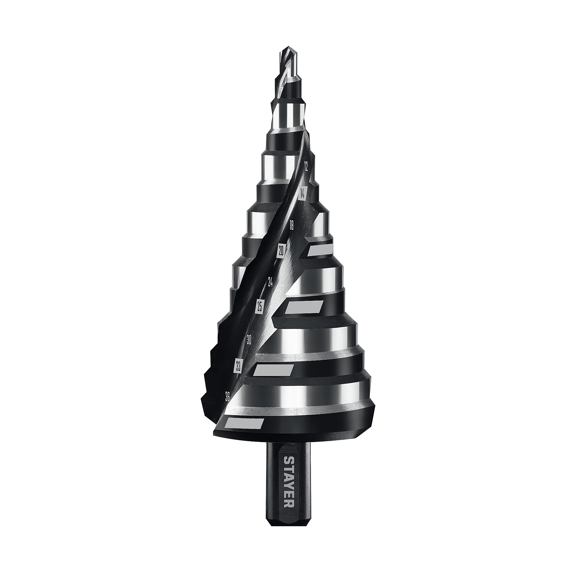 Сверло ступенчатое, винтовая спираль, Pro-Max 4-39 мм, 14 ступеней