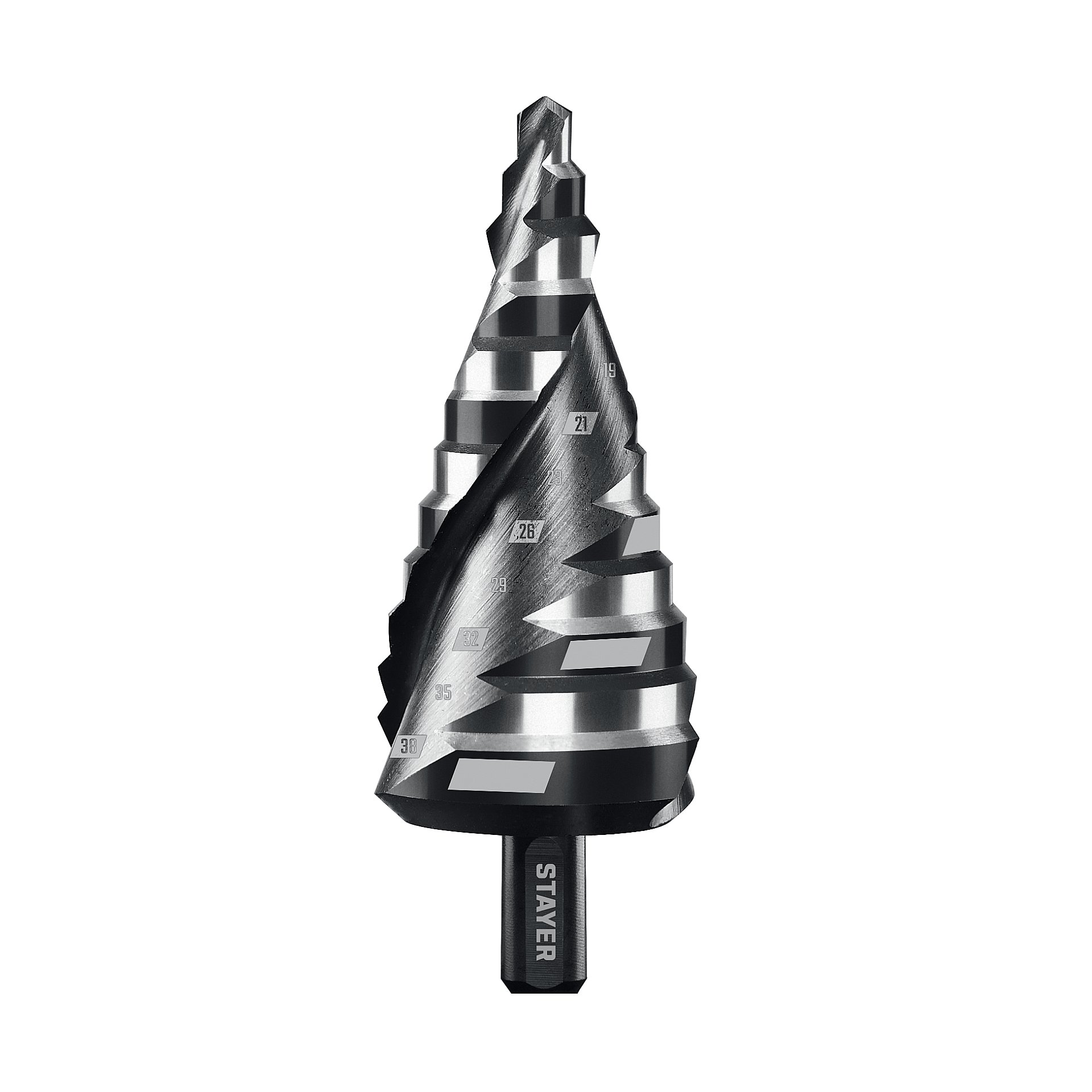 Сверло ступенчатое, винтовая спираль, Pro-Max 6-38 мм, 12 ступеней