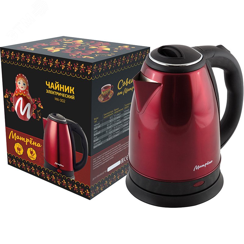Изображение товара Электрический стальной чайник МАТРЁНА MA-002 1,8 л красный автоматическое отключение