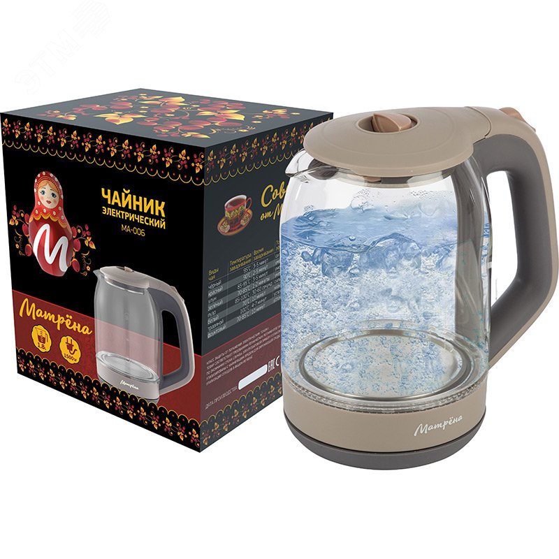Изображение товара Чайник электрический стеклянный MA-006 на 1.8 л, цвет бежевый (шт)