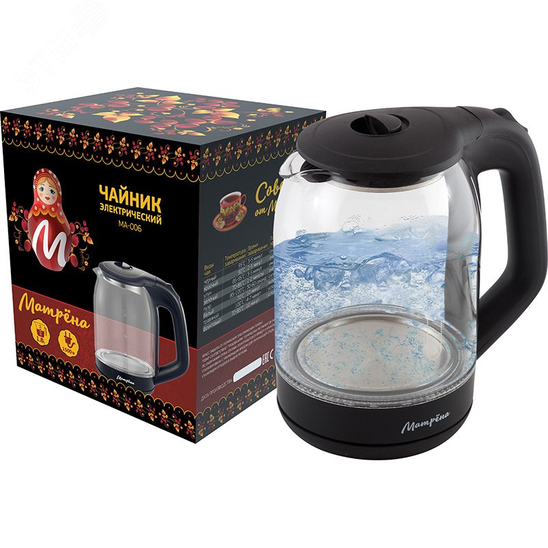 Изображение товара Чайник Матрёна MA-006 электрический стекло черный 1,8 л