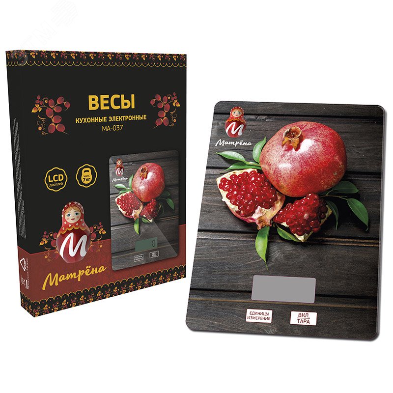 Изображение товара Весы кухонные электронные МА-037 до 7 кг, рисунок ''Гранат'' (шт)