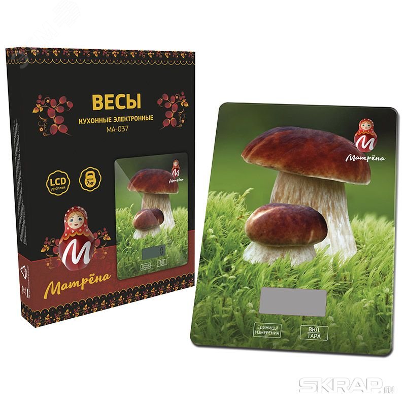 Изображение товара Кухонные электронные весы МА-037 до 7 кг с рисунком Грибы
