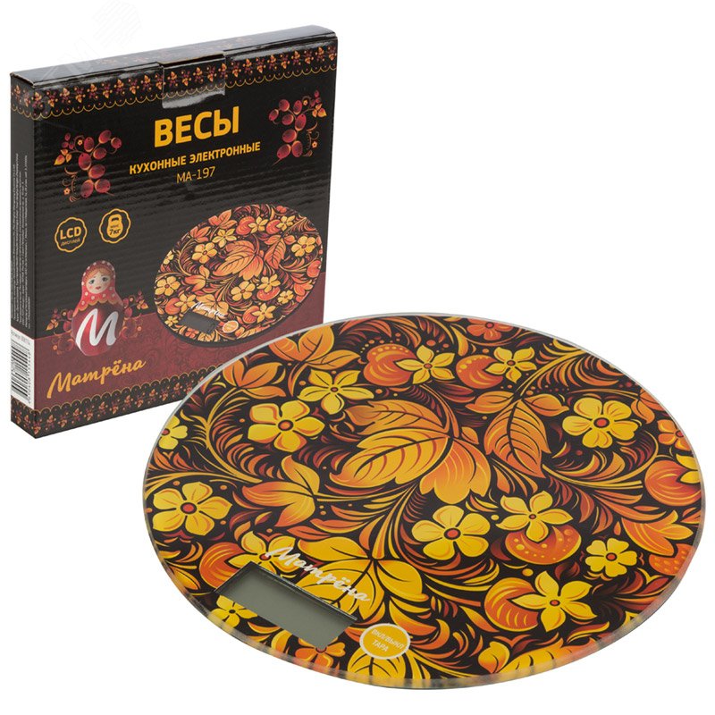 Изображение товара Весы кухонные электронные МА-197 до 7 кг, рисунок ''Хохлома'' (шт)
