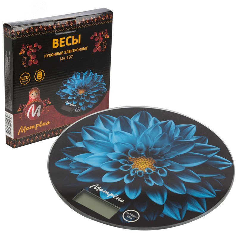Изображение товара Кухонные электронные весы МАТРЁНА МА-197 до 7 кг голубой с цветком