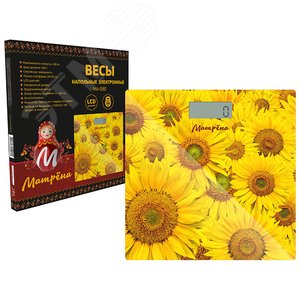 Изображение товара Весы напольные электронные МА-090, рисунок ''Подсолнухи'', стеклянная поверхность, до 180 кг (шт)