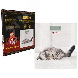 Изображение товара Весы напольные электронные МА-090, рисунок ''Кот'', стеклянная поверхность, до 180 кг (шт)