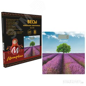 Изображение товара Весы напольные электронные МА-090, рисунок ''Лаванда'', стеклянная поверхность, до 180 кг (шт)