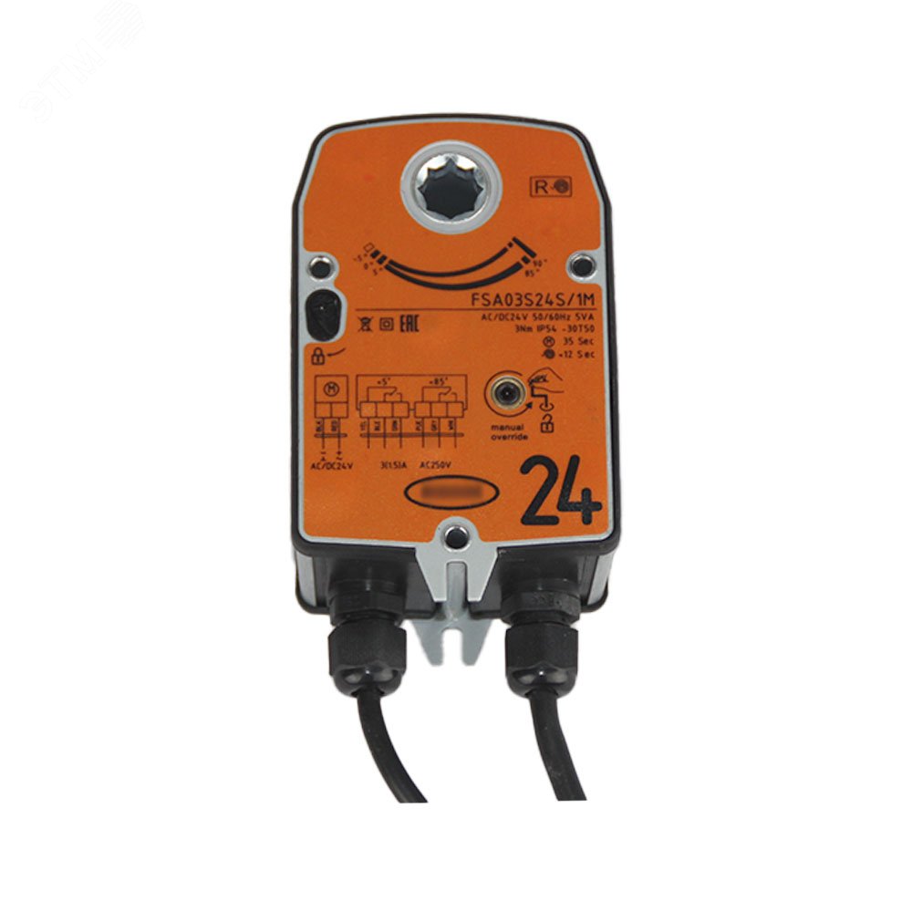 Электропривод с возвратной пружиной для противопожарных клапанов на 24 В, c двумя дополнительными   переключателями FSA03S24S (ON-OFF) 4687202618354 VentART - превью 3