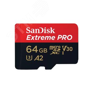 Изображение товара Карта памяти 64GB MicroSD Extreme Pro UHS I, V30, U3, A2, SDXC, 200 МБ/с, Class 10 (шт)