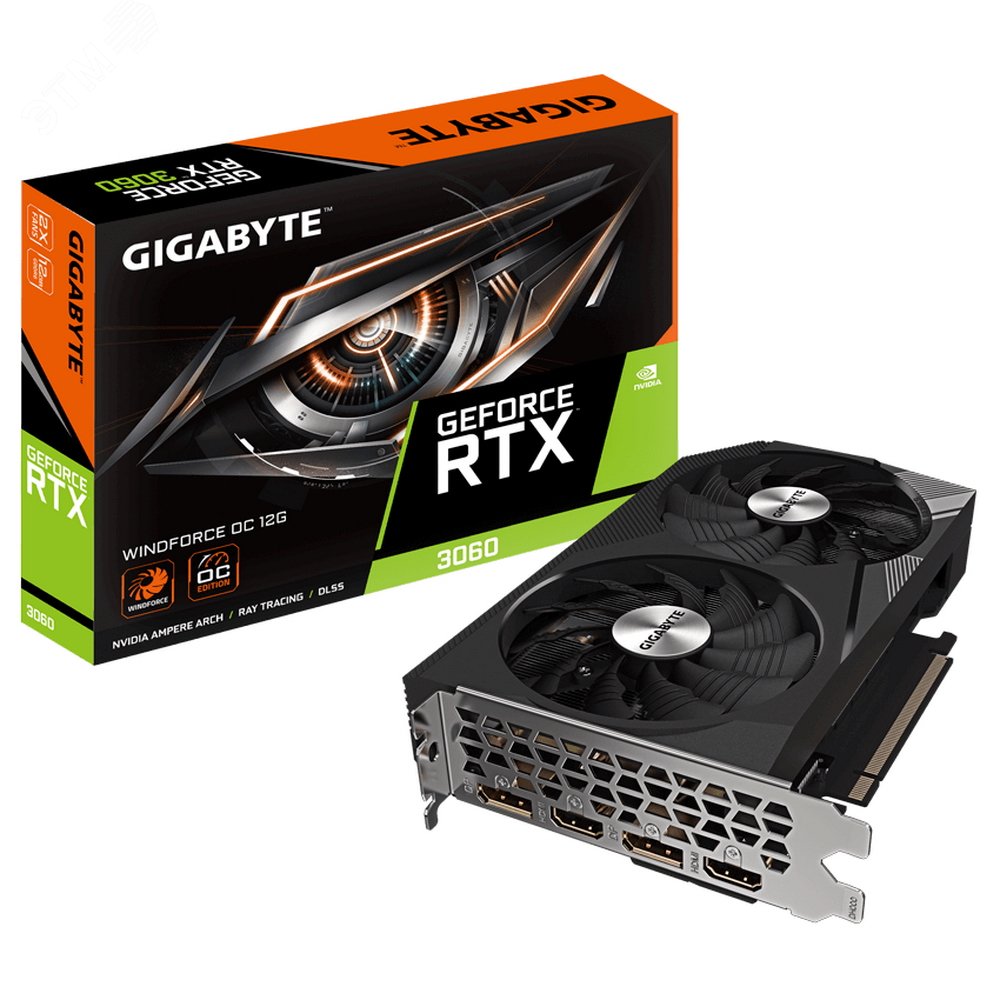 Изображение товара Видеокарта RTX3060 WINDFORCE OC,NVIDIA GeForce GA104, 12 ГБ, GDDR6, PCI-Express 4.0 (шт)